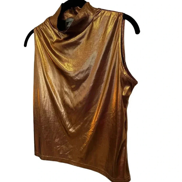 SML Design Women's Gold Metallic Sleeveless Mock Neck Pullover Tank Top Size M - Picture 2 of 4